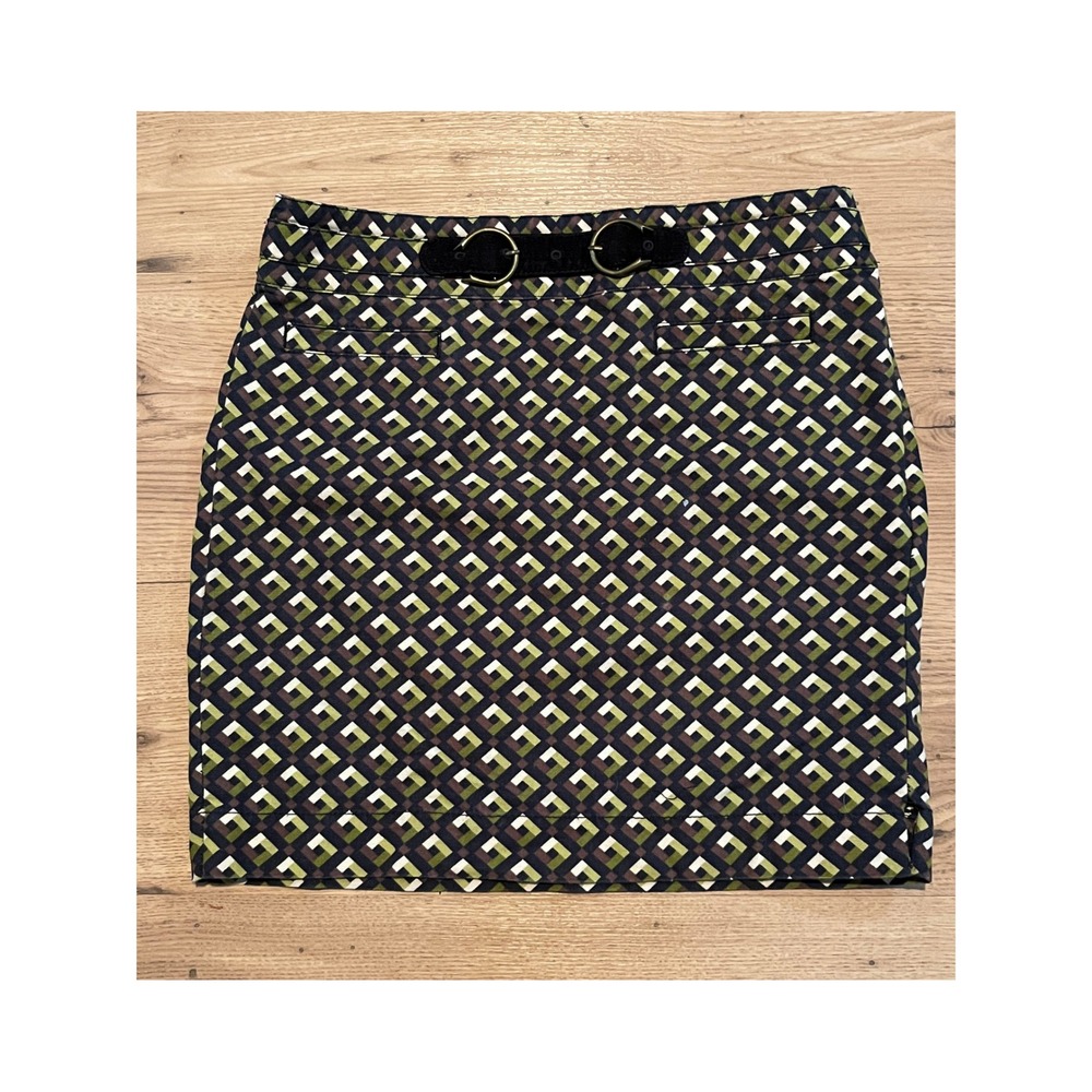 Ann Taylor Loft Geometric Diamond Mini Skirt Green Navy Blue Size 2 Retro Style